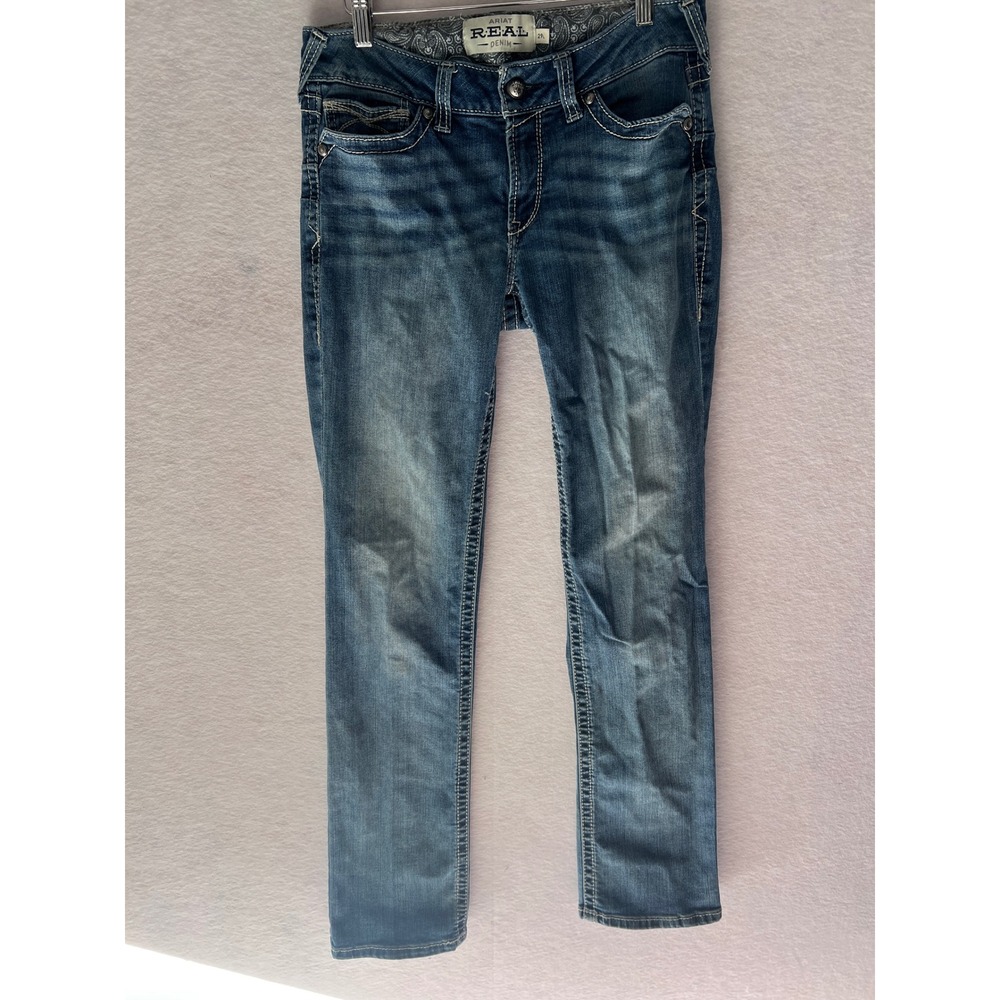 Ariat REAL Denim Womens 29L Straight Leg Medium Wash Embroidered Western Jeans
